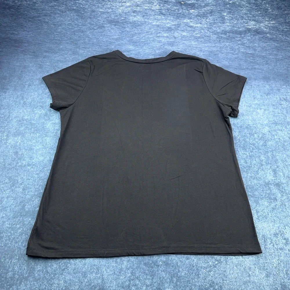 Mix & Co Womens Plus Size 2X Black V-Neck Short Sleeve Cotton Blend Tee Shirt